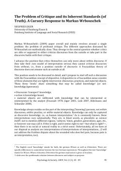 The Problem of Critique and its Inherent Standards (of Truth). A