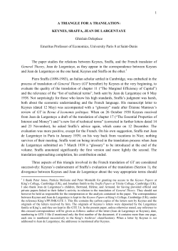 1 A TRIANGLE FOR A TRANSLATION: KEYNES, SRAFFA, JEAN