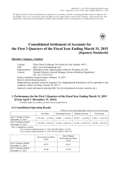 Consolidated Settlement of Accounts for the First 3 Quarters of the