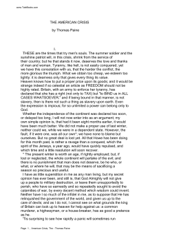 THE AMERICAN CRISIS by Thomas Paine I. THESE are the times