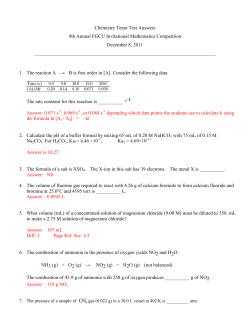 Chemistry Team Test Answers 9th Annual FGCU Invitational