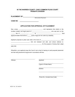 Application for Approval of Placement