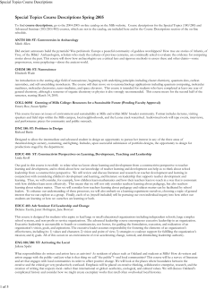 Special Topics Course Descriptions Fall 2004