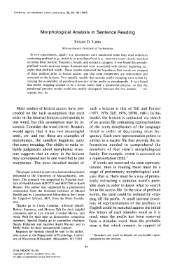 Morphological Analysis in Sentence Reading SUSAN D. LIMA