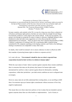 Presentation on Domestic Policy Coherence Consultation on