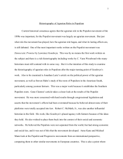 1 Historiography of Agrarian Roles in Populism Current historical