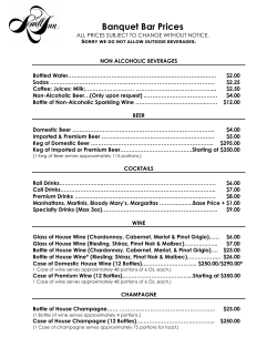 Banquet Bar Prices