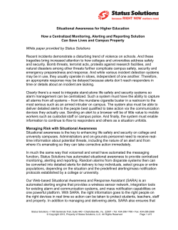 Status Solutions SA for Higher Education White Paper January 2013