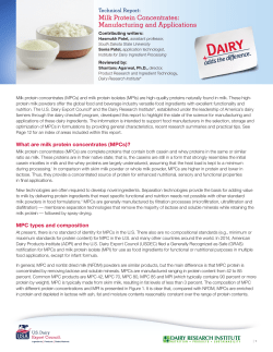 Milk protein concentrates: Manufacturing and applications technical