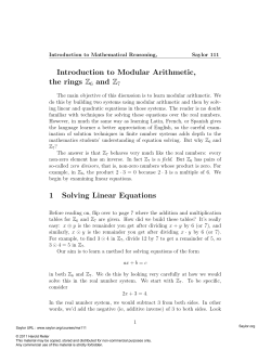 Introduction to Modular Arithmetic, the rings Z6 and Z7 1 Solving