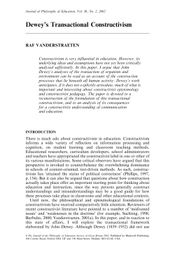 Dewey`s Transactional Constructivism