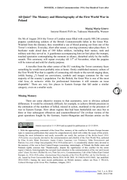 All Quiet? The Memory and Historiography of the First World