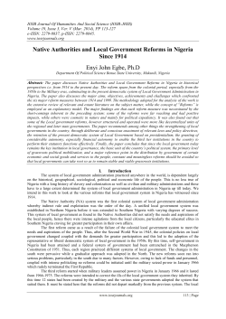 Native Authorities and Local Government Reforms in Nigeria Since