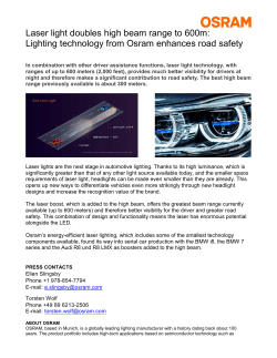Laser light doubles high beam range to 600m: Lighting technology