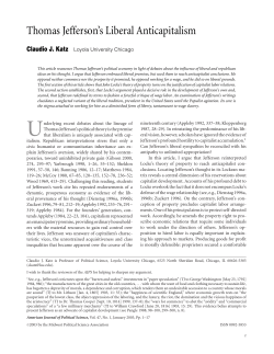 Thomas Jefferson`s Liberal Anticapitalism