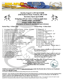 Entry Fee: $15 per class, 6 ribbons each class Hunter Judge: Liz