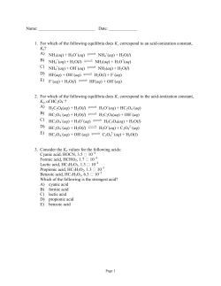 Name: Date: ______ 1. For which of the following equilibria does Kc