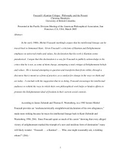 1 Foucault`s Kantian Critique: Philosophy and the