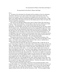 Pre-assessment for Phases of the Moon and Origin 2. Pre