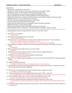 Earth/Env. Science &ndash; Oceans Test Review Spring