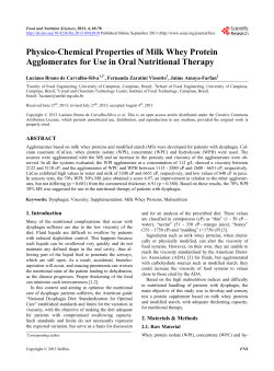 Physico-Chemical Properties of Milk Whey Protein Agglomerates for