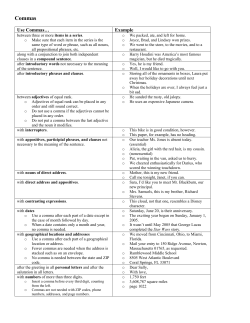 Unit 10 Comma Quick Reference