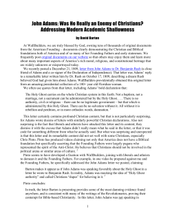 John Adams: Was He Really an Enemy of Christians? Addressing