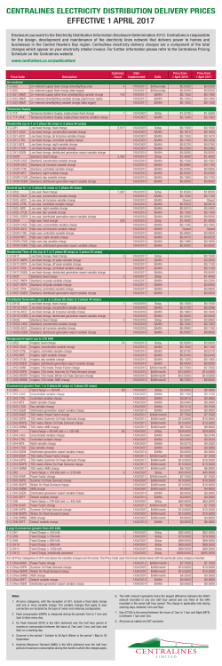 Tariffs 2017 - Centralines