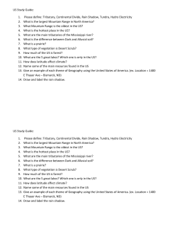 US Study Guide: 1. Please define: Tributary, Continental Divide