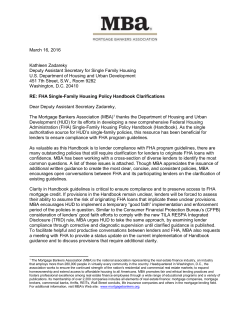 MBA Letter to FHA on Single-Family Housing Policy Handbook