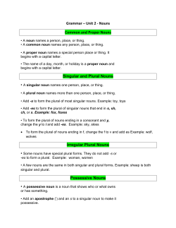 Grammar &ndash; Unit 2 - Nouns Common and Proper