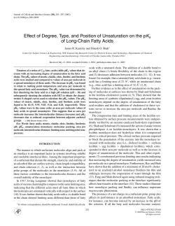 Effect of Degree, Type, and Position of Unsaturation on the pKa of