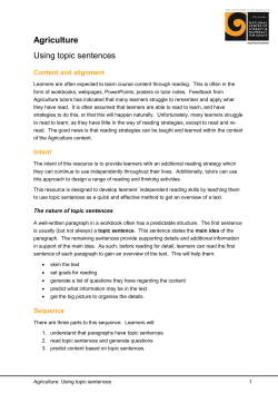 Agriculture Using topic sentences - National Centre of Literacy and