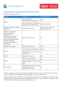 Country Amount REMITTANCE FEE Russia Amount less than RUB