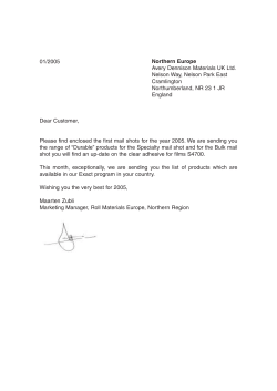 Dear Customer, Please find enclosed the first mail shots for the year
