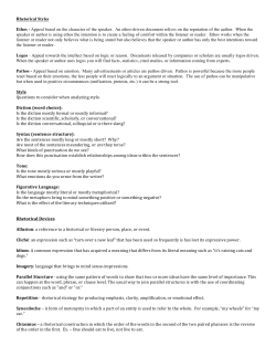 Rhetorical Styles Ethos - Appeal based on the character of the