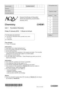 A-level Chemistry Question Paper Unit 1 Foundation