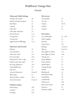 Price List - Wildflower Vintage Event Hire Dunedin
