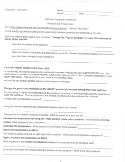 Gas Laws Computer Activity #1 Pressure and Temperature ies