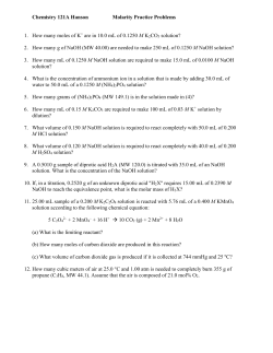 Chemistry 121A Hanson Molarity Practice