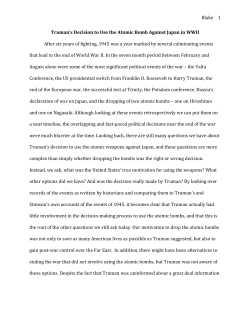 Blake 1 Truman`s Decision to Use the Atomic Bomb Against Japan