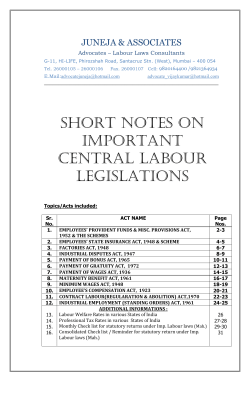 SHORT NOTES ON IMPORTANT CENTRAL LABOUR LEGISLATIONS