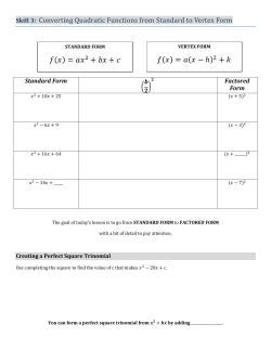 Skill 3: Converting Quadratic Functions from Standard to Vertex Form
