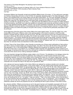 The revision of The Glass Menagerie: the passing of good manners