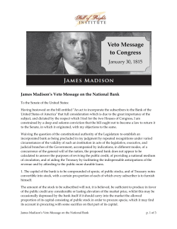 James Madison`s Veto Message on the National Bank