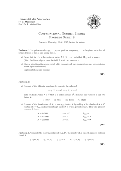 Universität des Saarlandes Computational Number Theory Problem