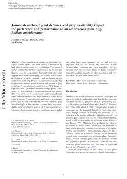 Jasmonate-induced plant defenses and prey availability impact the