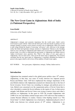The New Great Game in Afghanistan: Role of India (A Pakistani