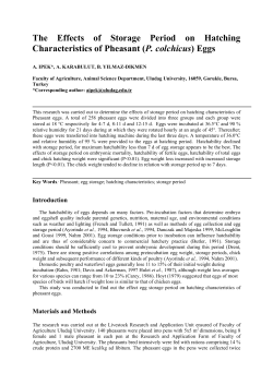 The Effects of Storage Period on Hatching Characteristics of