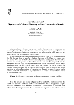 New Mannerism? Mystery and Cultural Memory in Four Postmodern